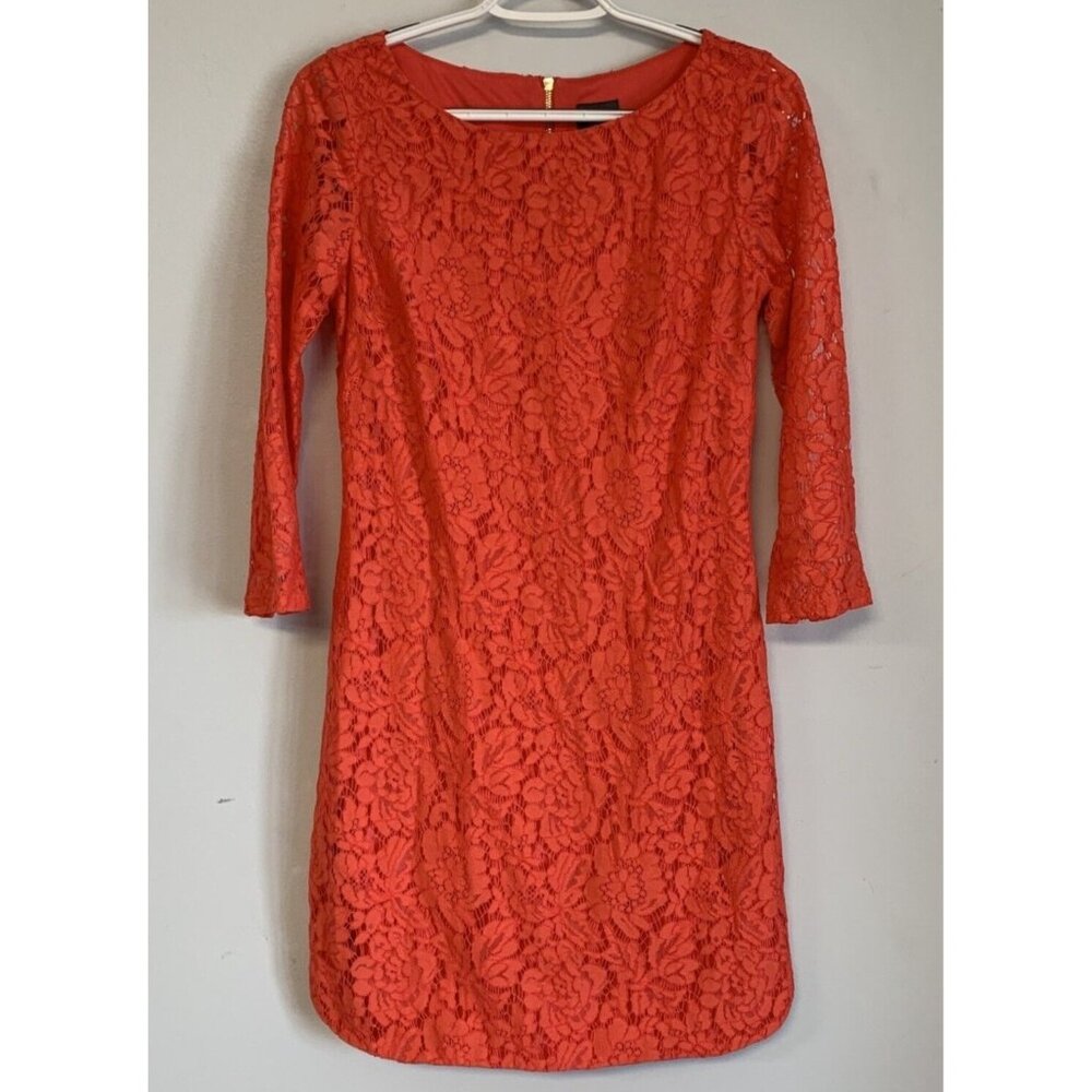 Vince Camuto Dress Coral Lace Overlay Long Sleeve Dress Size 2 - Picture 1 of 8